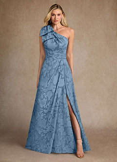 Azazie Easton Mother of the Bride Dresses Steel Blue Ball-Gown One Shoulder Floral Burnout Dress image1