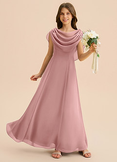 Azazie Lambie Junior Dusty Rose A-Line Pleated Chiffon Dress image3