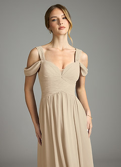Azazie Lianne Bridesmaid Dresses Champagne A-Line Off the Shoulder Chiffon Dress image3