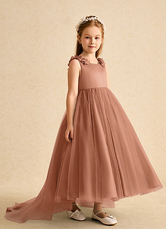 Azazie Lorita Robe Demoiselle D'honneur Fillette Robe Trapèze en Tulle Perlé Bronze image4