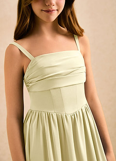 Azazie Maisie Girls Formal Flower Girl Dresses Lemon Sorbet A-Line Ruched Stretch Satin Dress image6