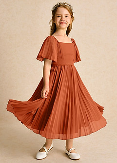 Azazie Gisele Flower Girl Dresses Burnt Orange A-Line Pleated Chiffon Dress image1