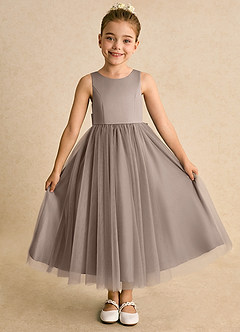 Azazie Solia Flower Girl Dresses Taupe Ball-Gown Bow Tulle Dress image2