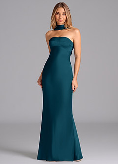 Azazie Lusinda Brudtärnklänningar Klä av Sjöjungfru i Stretch Satin Axelbandslös Bläckblå image4