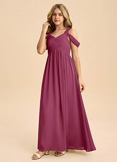 Azazie Lianne Junior Mulberry A-Line Off the Shoulder Chiffon Dress image6