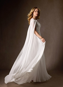 Azazie Linnea Wedding Dresses Diamond White A-Line Scoop Chiffon Dress image11