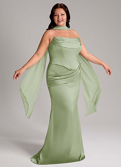 Azazie Sorrel Vestidos de damas de honor Vestido de Salvia Polvorienta de Satén Elástico de Corte Sirena Convertible con Sin tirantes image3