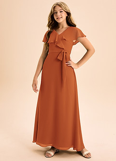 Azazie Lainey Junior Cinnamon A-Line with Pockets Chiffon Dress image5