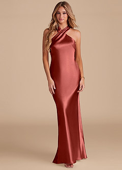 Azazie Doretta Bridesmaid Dresses Terracotta Mermaid Bow Metallic Satin Dress image3