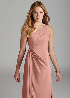 Azazie Mika Junior Robe Trapèze en Satin extensible Plissée Rosette image4