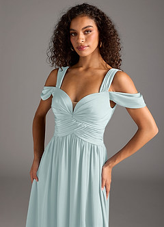 Azazie Lianne Bridesmaid Dresses Mist A-Line Off the Shoulder Stretch Satin Dress image3
