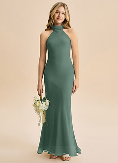 Azazie Velli Junior Meerjungfrau-Linie Hoher Kragen Chiffon Kleid Seemoos image1