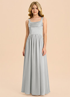 Azazie Drew Junior Silver A-Line Pleated Stretch Satin Dress image6