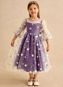 Azazie Elowen Flower Girl Dresses Grape A-Line Sweetheart Neckline Lace Dress image1