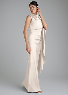 Azazie Taj Robes de demoiselle d'honneur Robe Sirène en Satin extensible Corset Albâtre Blanc image6