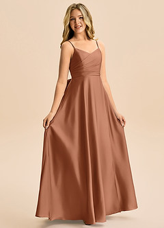 Azazie Rumi Junior Klä av A-Line i Stretch Satin Plisserad image5