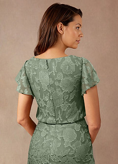 Azazie Lehi Abiti per la Madre della Sposa Abito A-Line in Burnout Floreale Scollo a barca Matcha image7