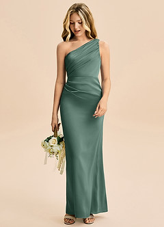 Azazie Akilah Junior Vestido Eucalipto de Cetim elástico de Bainha com Plissado image3