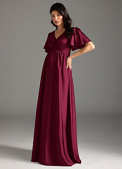 Azazie Verna Final Sale A-Line Ruched Stretch Satin Floor-Length Dress image4