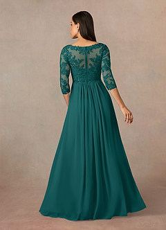 Azazie Hayek Mother of the Bride Dresses Peacock A-Line V-Neck Lace Chiffon Dress image9