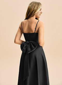 Azazie Rumi Junior A-Line Plisseret Stræk satin Gulv-længde Junior brudepige Kjole image6