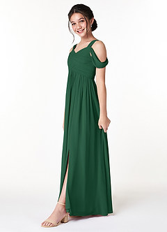 Azazie Lianne Junior Jurk van Chiffon met A-Lijn Off the Shoulder Donkergroen image3