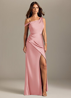 Azazie Madelyn Robes de demoiselle d'honneur Robe Sirène Convertible en Satin extensible Une épaule Rose Poudré image9