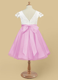 Azazie Vetty Flower Girl Dresses Ivory Candy Pink A-Line Lace Tulle Dress image10