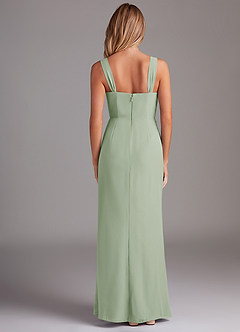 Azazie Denice Bridesmaid Dresses Dusty Sage Sheath Pleated Chiffon Dress image2