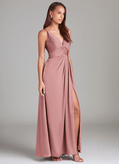 Azazie Maren Allure Bridesmaid Dresses Dusty Rose A-Line Lace Stretch Satin Dress image4