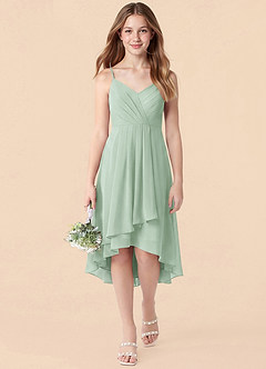 Azazie Mariam Junior Agave A-Line Pleated Chiffon Dress image1