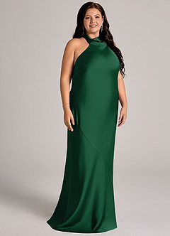 Azazie Velli Abiti da Damigella Abito Sirena in Raso Elasticizzato Collo Alto Verde Scuro image11