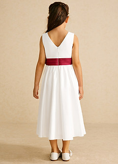 Azazie Darling Flower Girl Dresses Ivory Scarlet A-Line Bow Cotton Dress image5