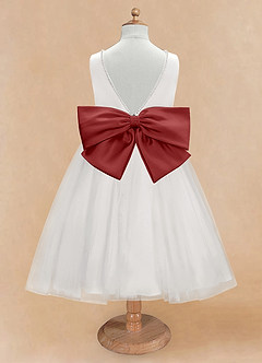 Azazie Seline Flower Girl Dresses Ivory Rust A-Line Bow Tulle Dress image7