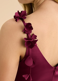 Azazie Gumdrop Junior Burgundy Empire Pleated Stretch Satin Dress image8