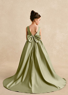 Azazie Mimia vestidos de niña de las flores Vestido de Musgo Verde de Satin Mate de Corte En A con Lazo image2