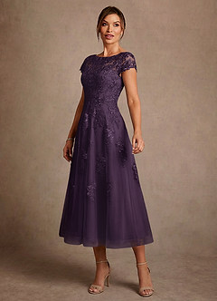 Azazie Jolanda Mother of the Bride Dresses Plum A-Line Lace Dress image4