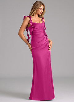 Azazie Jessamine Robes de demoiselle d'honneur Robe Trapèze en Satin extensible Corset Fuchsia image4