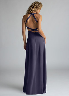 Azazie Clarice Bridesmaid Dresses Stormy A-Line High Neck Stretch Satin Dress image3