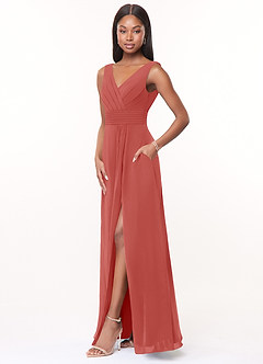Azazie Karina Bridesmaid Dresses Antique Rose A-Line Pleated Chiffon Dress image3