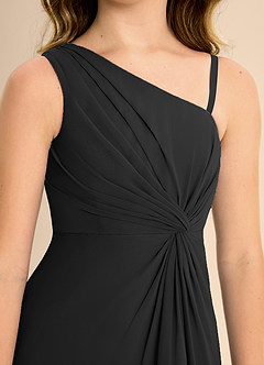 Azazie Brooke Junior Abito A-Line in Chiffon Spacco Laterale Nero image7