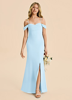 Azazie Nira Junior Sky Blue Mermaid Ruched Chiffon Dress image4