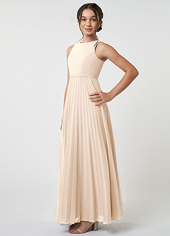 Azazie Lindie Junior Robe Trapèze en Mousseline de soie Plissée Albâtre Blanc image3