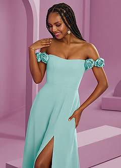 Barbie ♥ Azazie Brautjungfernkleider Wandelbar A-Linie Schulterfrei Chiffon Kleid Aqua image4