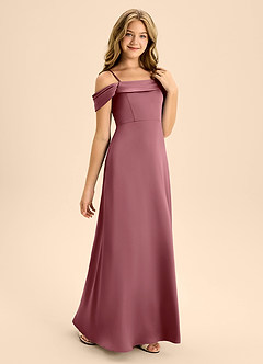Azazie Anselie Junior Robe Trapèze en Satin extensible Épaule décolletée Rose Du Désert image5