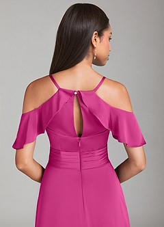Azazie Dakota Bridesmaid Dresses Fuchsia A-Line Off the Shoulder Stretch Satin Dress image6