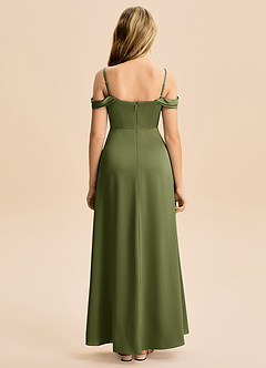 Azazie Lettie Junior A-Line Off-Shoulder Stræk satin Gulv-længde Junior brudepige Kjole image3