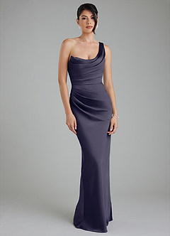 Azazie Sabrina Robes de demoiselle d'honneur Robe Sirène en Satin extensible Corset Bleu Orageux image6