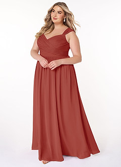 Azazie Raine Final Sale Terracotta A-Line Sweetheart Ruched Chiffon Dress image9