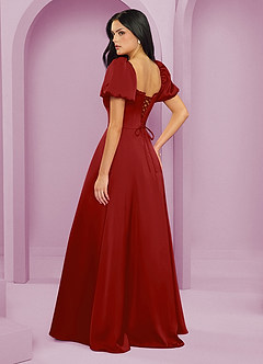 Barbie ♥ Azazie Bridesmaid Dresses Pomegranate A-Line Ruched Stretch Satin Dress image2